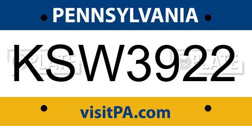 KSW3922 Pennsylvania License Plate