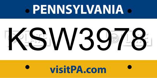 KSW3978 Pennsylvania License Plate