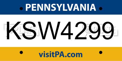 KSW4299 Pennsylvania License Plate