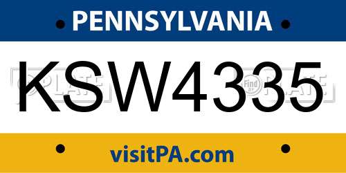 KSW4335 Pennsylvania License Plate