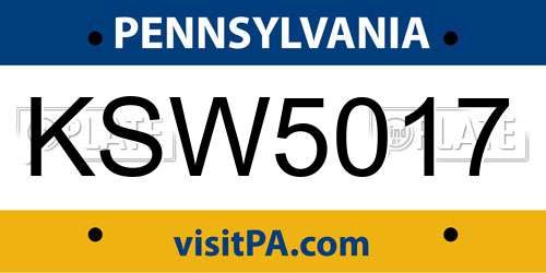 KSW5017 Pennsylvania License Plate