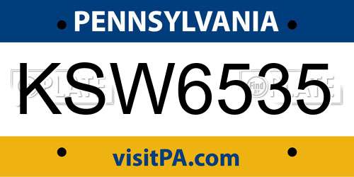 KSW6535 Pennsylvania License Plate