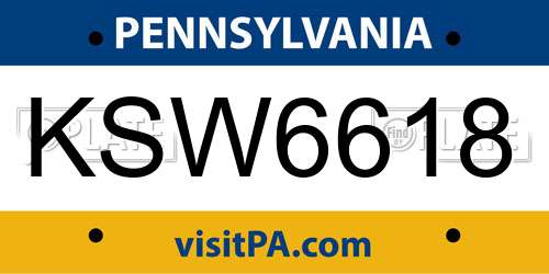 KSW6618 Pennsylvania License Plate