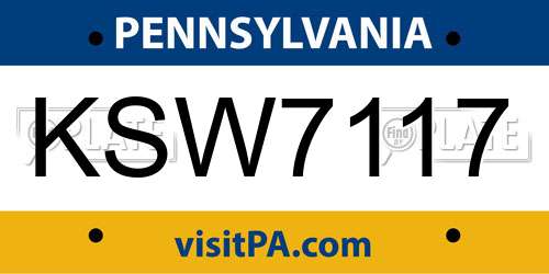 KSW7117 Pennsylvania License Plate