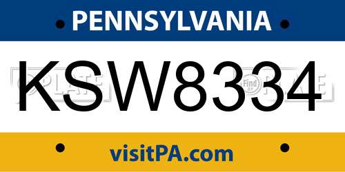 KSW8334 Pennsylvania License Plate