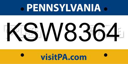 KSW8364 Pennsylvania License Plate