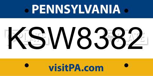 KSW8382 Pennsylvania License Plate