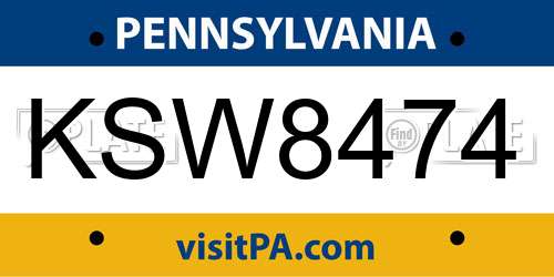 KSW8474 Pennsylvania License Plate