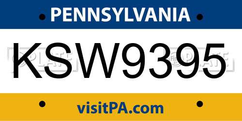 KSW9395 Pennsylvania License Plate