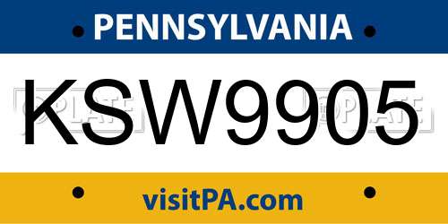 KSW9905 Pennsylvania License Plate