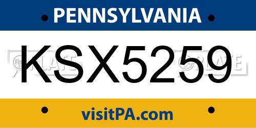 KSX5259 Pennsylvania License Plate