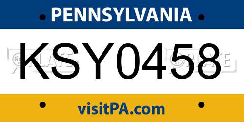 KSY0458 Pennsylvania License Plate