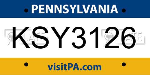 KSY3126 Pennsylvania License Plate