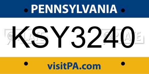 KSY3240 Pennsylvania License Plate