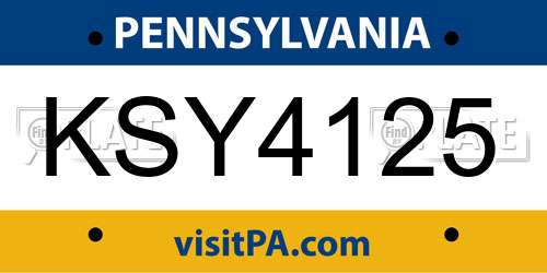 KSY4125 Pennsylvania License Plate