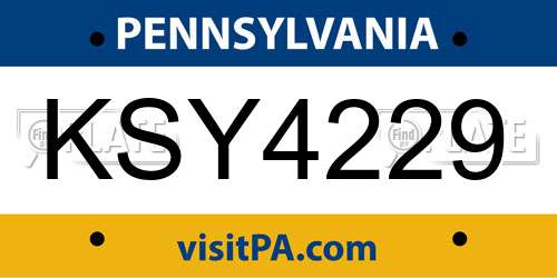 KSY4229 Pennsylvania License Plate