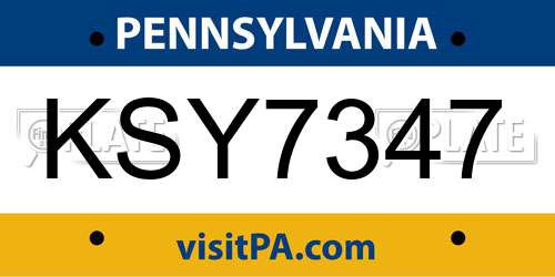 KSY7347 Pennsylvania License Plate