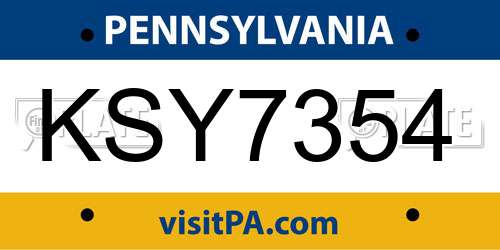 KSY7354 Pennsylvania License Plate