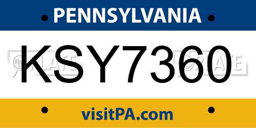 KSY7360 Pennsylvania License Plate
