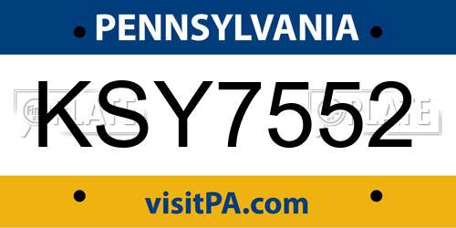 KSY7552 Pennsylvania License Plate