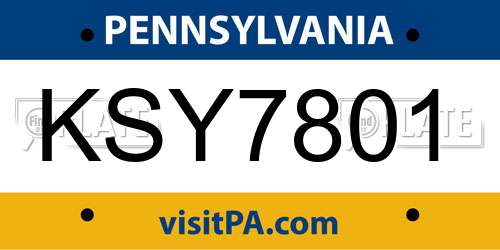 KSY7801 Pennsylvania License Plate