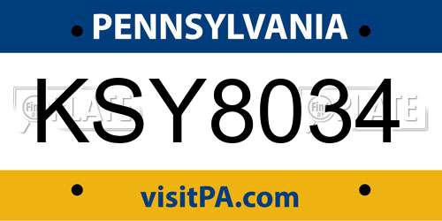 KSY8034 Pennsylvania License Plate