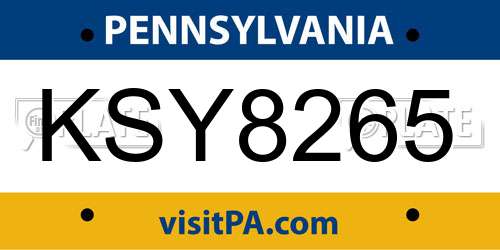 KSY8265 Pennsylvania License Plate