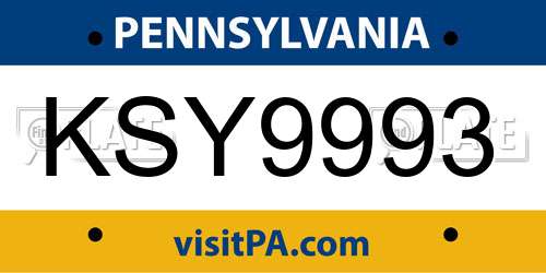 KSY9993 Pennsylvania License Plate