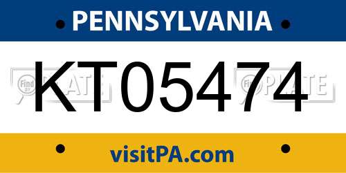 KT05474 Pennsylvania License Plate