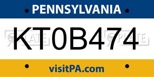 KT0B474 Pennsylvania License Plate