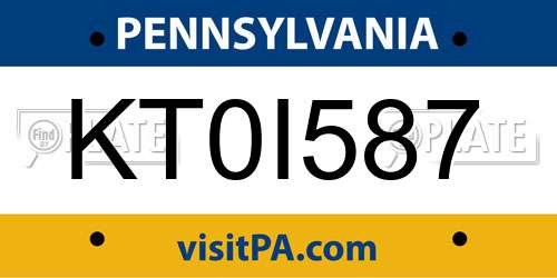 KT0I587 Pennsylvania License Plate