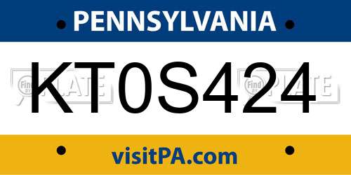 KT0S424 Pennsylvania License Plate