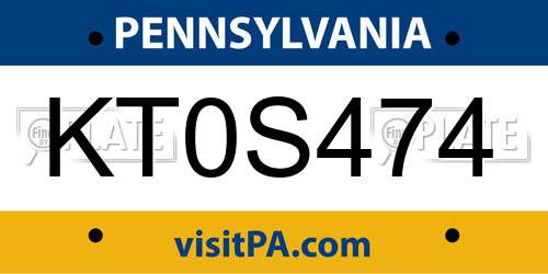 KT0S474 Pennsylvania License Plate