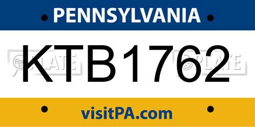 KTB1762 Pennsylvania License Plate
