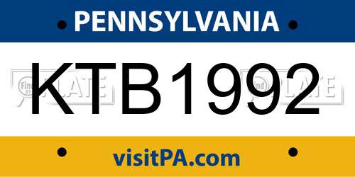 KTB1992 Pennsylvania License Plate