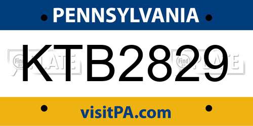 KTB2829 Pennsylvania License Plate