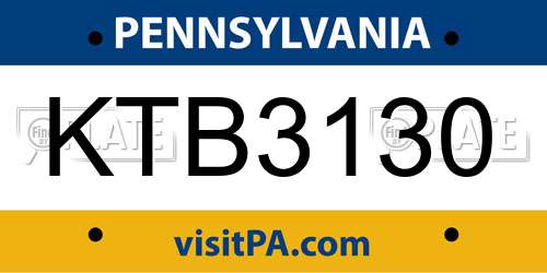 KTB3130 Pennsylvania License Plate