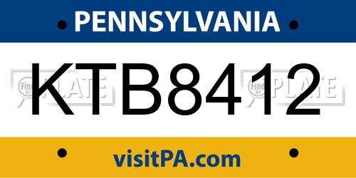 KTB8412 Pennsylvania License Plate