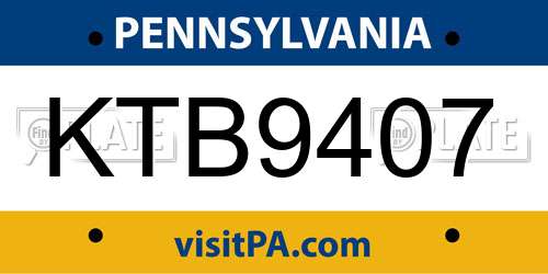 KTB9407 Pennsylvania License Plate