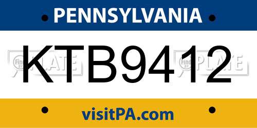 KTB9412 Pennsylvania License Plate