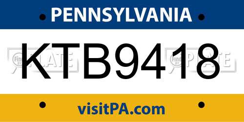 KTB9418 Pennsylvania License Plate
