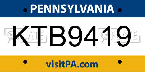 KTB9419 Pennsylvania License Plate