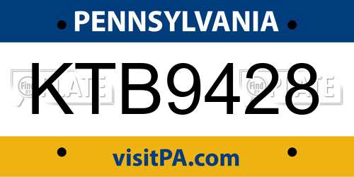 KTB9428 Pennsylvania License Plate