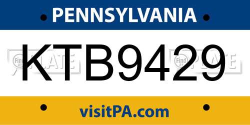 KTB9429 Pennsylvania License Plate