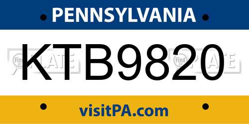 KTB9820 Pennsylvania License Plate