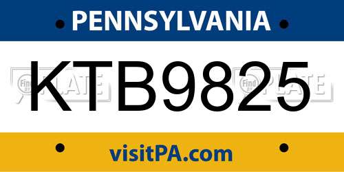 KTB9825 Pennsylvania License Plate