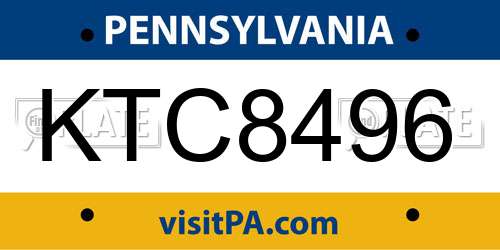 KTC8496 Pennsylvania License Plate