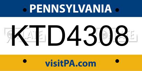 KTD4308 Pennsylvania License Plate