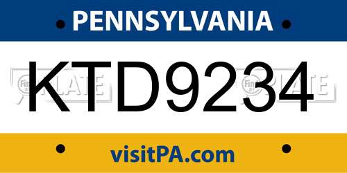 KTD9234 Pennsylvania License Plate