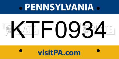 KTF0934 Pennsylvania License Plate